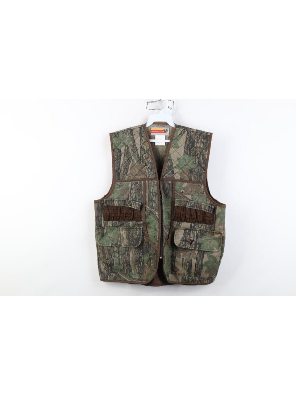 Vtg 90s Winchester Mens Medium Faded Quilted Trebark Camouflage Hunting Vest
